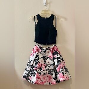 Xscape Black and Pink Floral Mini Dress